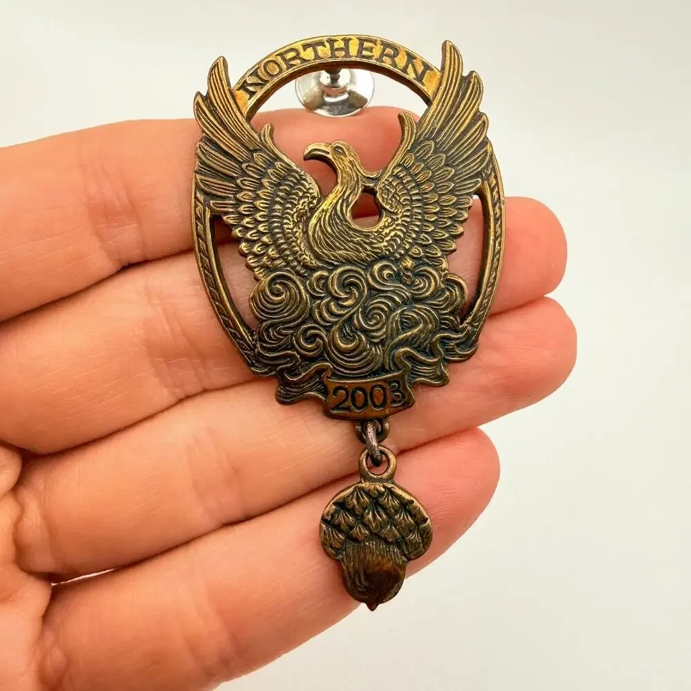 Vintage Signed TDELUGO Brass Phoenix Northern 2003 Indiana NIPSCO Award Pin